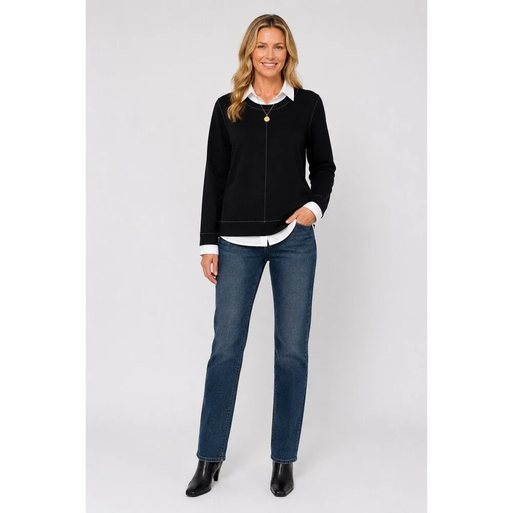 Chico’s Zenergy Black Pullover Sweater Size 2 US 12/14 White Stitch Knit top